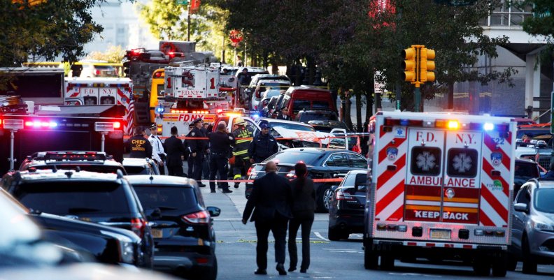 A Home Depot truck which drove down the bike path alongside the West Side Highway at full speed and hit several people near a bike path in lower Manhattan in New York A Home Depot truck which drove down the bike path alongside the West Side Highway at full speed and hit several people near a bike path in lower Manhattan in New York