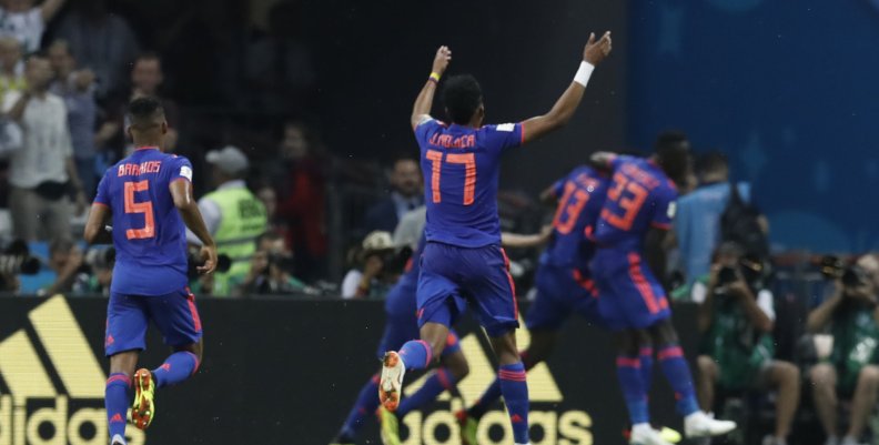 Colombia celebra su victoria en la Copa del Mundo Rusia 2018 Colombia celebra su victoria en la Copa del Mundo Rusia 2018