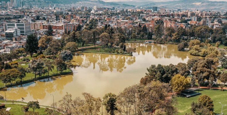 Un lago con árboles alrededor