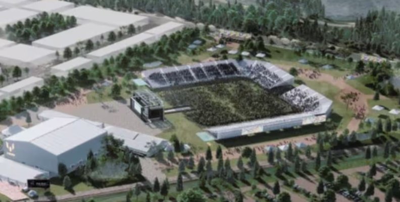 Distrito Verde Ilustración de un estadio en medio de la naturaleza