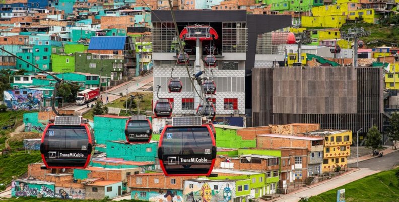 Revitaliza tu barrio Un sistema de cable aéreo en medio de una barrio con casos de diferentes colores