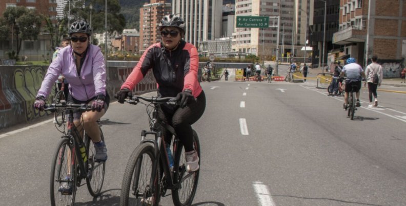 Bicicleta Mujeres en bicicleta recorriendo una de las vías principales de la ciudad durante la ciclovía