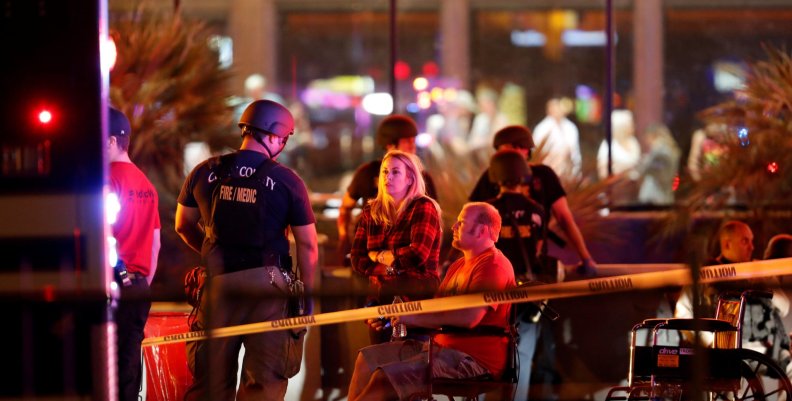 People wait in a medical staging area on October 2, 2017, after a mass shooting at a music festival in Las Vegas People wait in a medical staging area on October 2, 2017, after a mass shooting at a music festival in Las Vegas