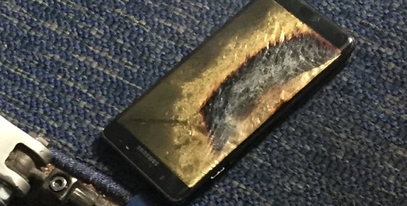 The burned Samsung Note 7 smartphone belonging to Brian Green is pictured in this handout photo