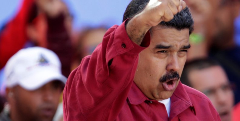 Venezuela's President Nicolas Maduro gestures during a rally against U.S President Donald Trump in Caracas, Venezuela