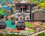 Un sistema de cable aéreo en medio de una barrio con casos de diferentes colores