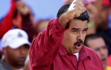Venezuela's President Nicolas Maduro gestures during a rally against U.S President Donald Trump in Caracas, Venezuela